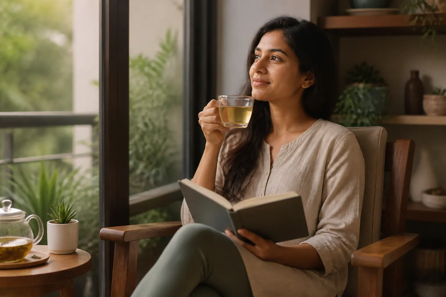 Calm wellness moment representing hormonal self-care