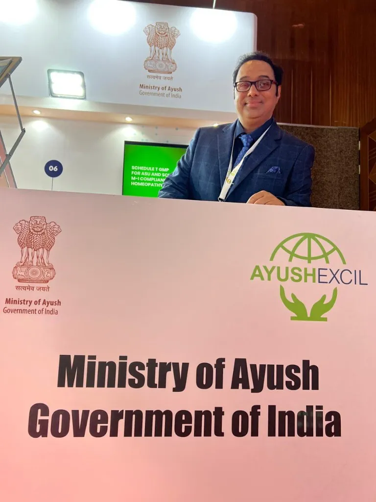 Dr. Anuj Kumar at the Ministry of Ayush, Government of India and AYUSHEXCIL exhibition stand