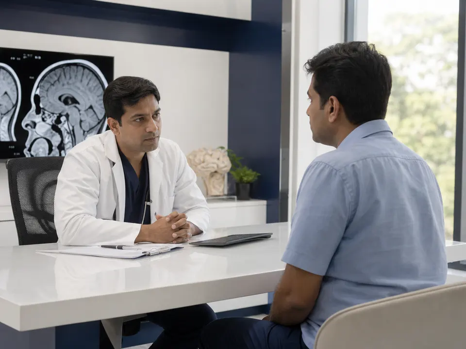 Educational photograph introducing brain hemorrhage consultation