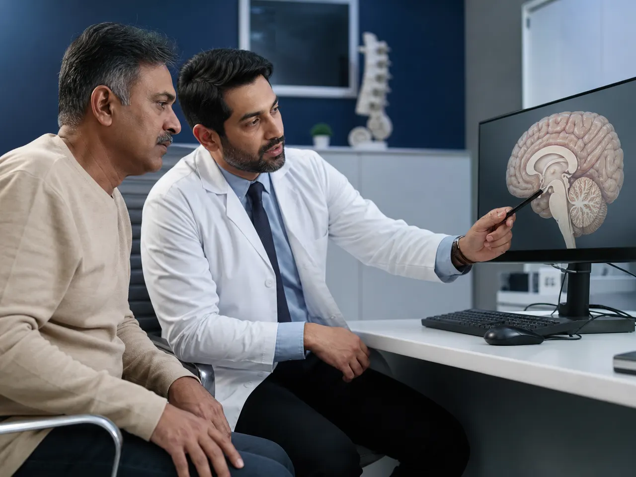 Doctor and adult patient in a neurological consultation