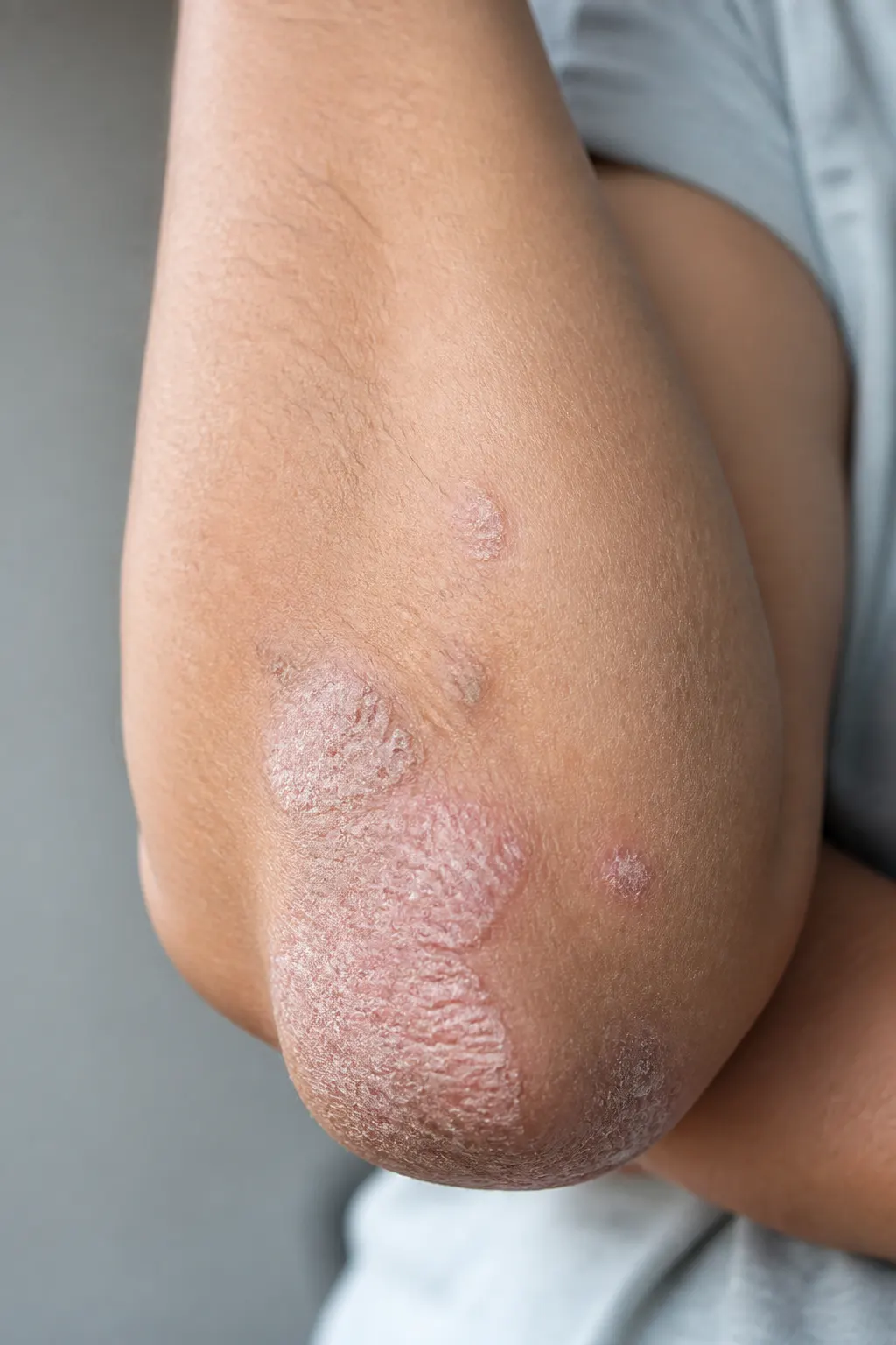 Before: illustrative psoriasis image — not a guaranteed result